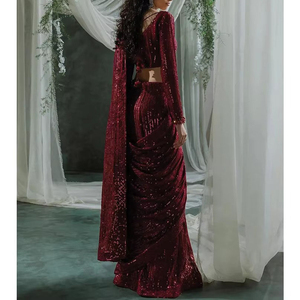 Nuevo Sari de Poliéster con Diseño Artístico para Mujer, con Borde de Tela Suave, Blusa Hecha a Mano, Estilo Anarkali Largo para Fiestas de Invierno - Product Image 2