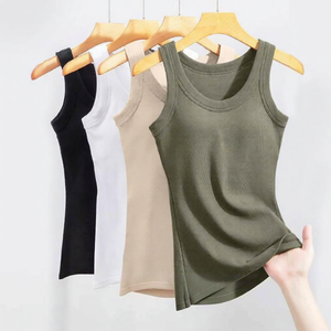 <b>Women's</b> Cotton Knitted Solid Color O-Neck <b>Tank</b> <b>Tops</b> Casual Breathable Regular Length Sleeveless <b>Tops</b> in <b>White</b> Gray Black Brown - Product Image 6