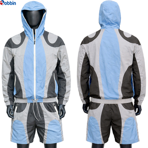 Conjunto de Chaqueta y Pantalones Cortos Deportivos para Hombre, Cómodo, Personalizado, de Poliéster y Nailon, con Diseño de Parches en Contraste de Color, Cortavientos - Product Image 4
