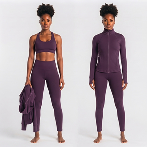 Ensemble de yoga 3 pièces pour femme : veste légère, brassière dos nageur et leggings – Tenue de fitness 3 pièces pour femme - Product Image 1