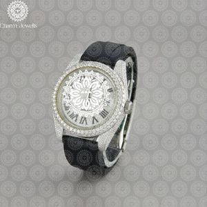 Montre de luxe pour homme Charm Jewells en acier inoxydable, boîtier de 40 mm, mouvement mécanique, accents de diamants, bracelet en cuir, étanche 10 bars - Product Image 1