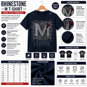 T-shirt HMR Brotherhood Sisterhood avec strass, bleu marine, motif lettre M, manches courtes, col rond, vêtement décontracté pour hommes et femmes - Product Image 6