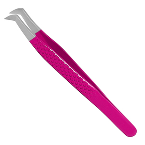 Pince à cils en acier inoxydable en forme de L avec logo personnalisé, couleur rose, pointe lisse, conception pour isolation de volume pour extensions de cils, fournitures OEM - Product Image 1