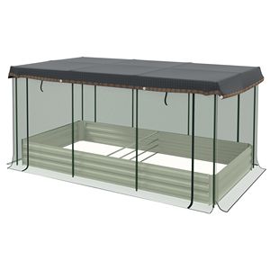 Fioriera Rialzata Grande Beige con Gabbia Protettiva e Ombreggiatura, in Metallo Zincato per Fiori e Verdure - Product Image 1