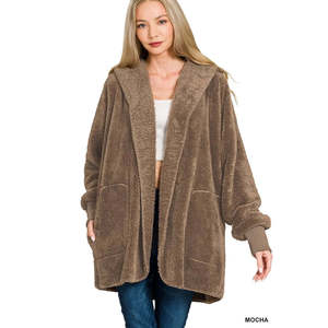 Zenana-Chaqueta de piel sintética con capucha y bolsillos para mujer, ropa de abrigo elegante - Product Image 3