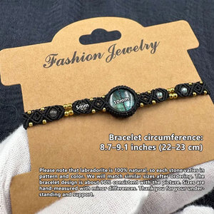 Handmade Black Macrame Labradorite <b>Bracelet</b> Boho <b>Gold</b> Beaded <b>Adjustable</b> Cuff for Women - Product Image 4
