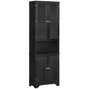 Black Tall Floor-standing <b>Storage</b> Cabinet with Doors and Shelf Linen Tower <b>Bath</b> Furniture for Bathroom - Product Image 1