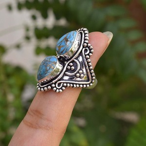 Blue Copper <b>Turquoise</b> 925 Sterling Silver <b>Ring</b> For Women Handmade Jewelry Gift For Wedding Anniversary Gift For Her Boho <b>Ring</b> - Product Image 4