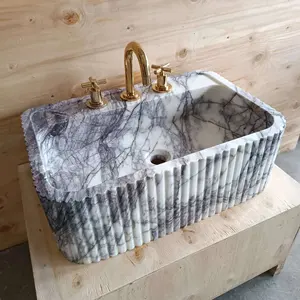 Lavabo sur pied moderne de luxe avec vasque en marbre irrégulier à poser sur le comptoir pour hôtels, villas et entrepôts - Product Image 1