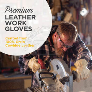 Gants de travail en cuir à doigts entiers avec manchette élastique - Multifonctionnels, résistants aux coupures, imperméables et anti-chaleur, personnalisables - Product Image 3