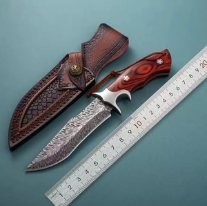 Couteau Bowie artisanal Edge Master en acier Damas, manche en bois avec étui en cuir, 11 pouces, qualité industrielle/DIY - Product Image 5