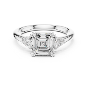 Anillo de diamantes cultivados en laboratorio con corte Asscher y Trillion de diseño único en oro blanco de 14K, fabricante y proveedor mayorista de joyería fina OEM. - Product Image 3