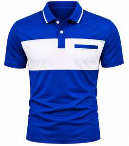 Polo à manches courtes pour homme, color-block, avec poche, respirant, en tricot, design décontracté, noir et blanc - Product Image 4