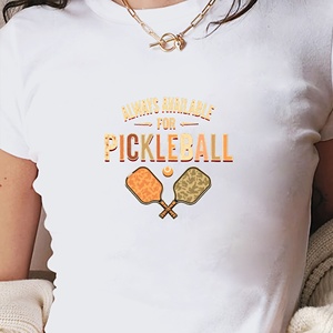 เสื้อยืดพิคเคิลบอลผู้หญิง ลายพิมพ์โลโก้ Y2K คอกลม แขนสั้น ทรงเข้ารูป ผ้ายืดผสมโพลีเอสเตอร์ ถักทอ ใส่ได้ทุกฤดู - Product Image 4