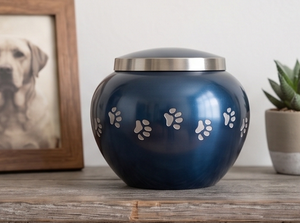 Urnes funéraires Art Déco en aluminium bleu, design élégant, écologiques, avec empreinte de patte, faites à la main, pour cendres, vente chaude - Product Image 6