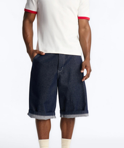 Shorts de Mezclilla para Hombre, Lavado Oscuro, Cintura Media, Pierna Recta, Algodón, Casuales, de Verano, con Bolsillos, Tejido Transpirable - Product Image 1