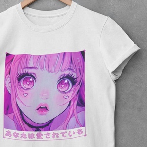 Camiseta de algodón de manga corta con estampado de chica anime rosa para hombre, cuello redondo, corte regular, estilo casual, top de jersey para streetwear. - Product Image 1