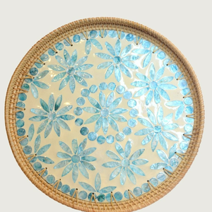 Plateau en rotin et nacre de haute qualité, écologique, pour la décoration de la maison, organiseur de rangement, plateau de service en rotin et nacre - Product Image 3