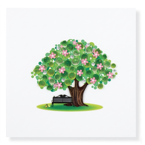 Carte de vœux en quilling motif arbre et banc, avec enveloppe, faite à la main, spéciale pour les amoureux - Product Image 1