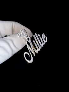 Collar de escritura cursiva de plata 925 Iced VVS Moissanite Diamantes Corazón Bail Colgante Características personalizables Oro Carta personalizada Regalo - Product Image 4