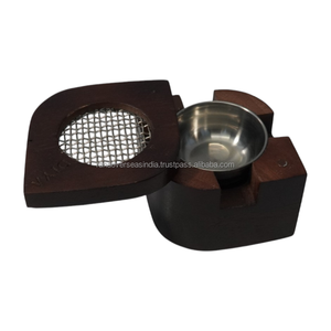 Brûleur d'encens traditionnel en bois avec bol métallique et couvercle en maille, porte-encens fait main pour Bakhoor, résine, charbon, aromathérapie, écologique - Product Image 1