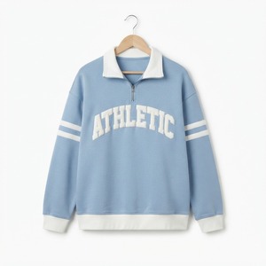 Sudadera de Forro Polar Azul Marino para Mujer, con Número 77 Bordado, Cuello Camisero, Manga Larga, Estilo Preppy, para Otoño - Product Image 2