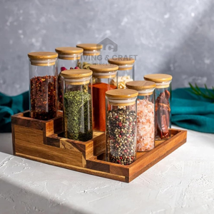 Moderno Estante de Especias de Madera de Acacia de Tres Niveles con Plato para Condimentos, para Organización del Hogar y Secado de Platos - Product Image 5