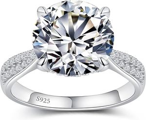 <b>925</b> Sterling <b>Silver</b> Round Cut Moissanite Engagement <b>Ring</b> Pave Band Wedding <b>Ring</b> for Women Fine Jewelry - Product Image 1