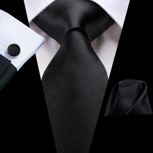 Corbata de Negocios para Hombre, Negra, con Rayas y Paisley, 100% Seda, Tejido Satinado Ecológico, Corbata de Lujo para Boda con Logotipo Personalizado - Product Image 1