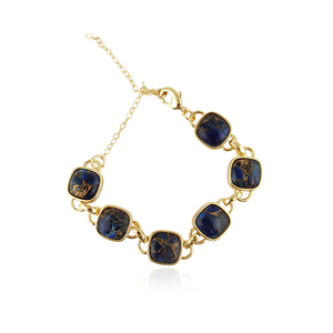 New arrival fashion jewelry mohave blue sapphire copper turquoise <b>bracelet</b> 18k gold plated cushion shape <b>gemstone</b> link <b>bracelets</b> - Product Image 3