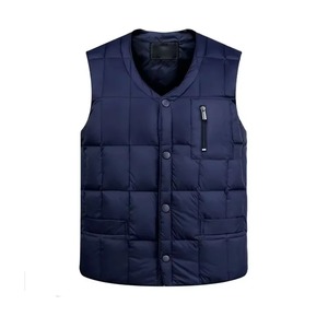 Gilet matelassé sans manches pour homme ASTURBAN WEAR, col en V, bleu marine, poche zippée, imperméable, réversible, vêtement d'extérieur décontracté d'hiver, couleur unie - Product Image 3
