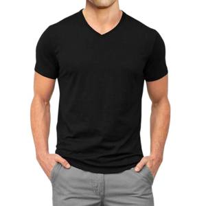 T-shirt en coton à col en V pour homme, fabrication directe d'usine, confortable, respirant, streetwear décontracté, fabricant OEM - Product Image 2