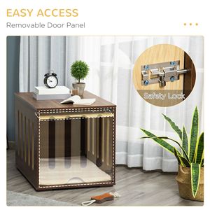 Table d'appoint de style meuble pour chien avec verrou de sécurité et panneau de porte amovible, pour usage intérieur, incluant un lit pour chien et un coussin en mousse - Product Image 4