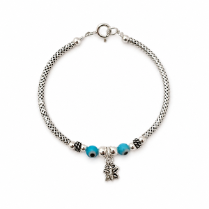 925 Sterling <b>Silver</b> Blue Eye Beaded Chain Bracelet High Polish Adjustable Women Girls Protection Jewelry Gift Daily Wear - Product Image 3