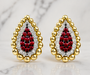Boucles d'oreilles en argent sterling 925 plaqué or avec rubis rouge CZ en forme de goutte d'eau et halo de CZ blanc, bijoux de luxe pour femmes - Product Image 5