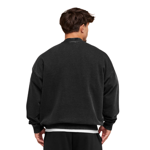 Sweat-shirt à col rond noir surdimensionné pour homme, en molleton épais, style streetwear décontracté - Product Image 2