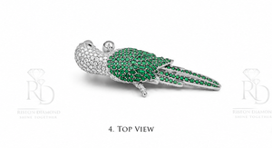 Elegante Broche de Plata de Ley 925 con Moissanita y Diseño de Loro, Esmeralda Verde, para Solapa de Traje, Hecho a Mano - Product Image 4