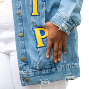 Chaqueta vaquera Sigma Gamma Rho para mujer, estilo casual, con letras griegas de chenilla, talla grande - Product Image 6