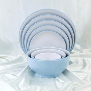 Lot de 5 assiettes de présentation en mélamine, design minimaliste, non toxique, qualité alimentaire, passe au lave-vaisselle, durable, vaisselle ronde pour fêtes et mariages - Product Image 4