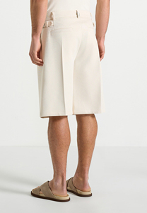 Pantalones Cortos Bermuda Plisados Color Crema para Hombre, Cintura Media, Elásticos, Cómodos, Casuales, de Algodón Oxford, Color Sólido, Transpirables, Tejidos - Product Image 2