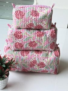 Travel-Friendly Eco-Friendly Cotton Toiletry Bag Large Medium Zipper <b>Cases</b> for <b>Organizer</b> Hand Quilted Cotton Vintage <b>Makeup</b> Bag - Product Image 2