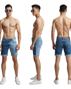 Pantalones Cortos de Mezclilla Casuales para Hombre, con Parches, de Secado Rápido, Cintura Media, Cierre de Cremallera, Estilo Urbano de Diseñador - Product Image 2