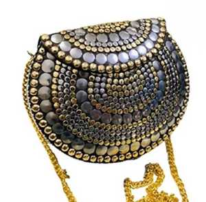 Round Gold-Plated Zinc Alloy Clutch <b>Bag</b> With <b>Studs</b> Fashion Handbag - Product Image 1