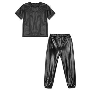 Ensemble t-shirt et pantalon métallisé pour filles de 6 à 16 ans, pour la danse hip-hop, la danse latine, la danse de salon, la danse jazz, les spectacles sur scène, le port quotidien - Product Image 3