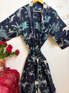 Bata Kimono de Algodón con Estampado Animal para Mujer, Ligera, Suave, para Descansar, Ropa de Spa, Venta al por Mayor OEM - Product Image 1
