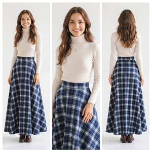 Plaid Maxi <b>Skirt</b> Women High Waist A-Line Flannel Floor-Length <b>Skirt</b> Autumn Soft Woolen Fabric <b>Skirt</b> Comfort Fit Casual <b>Skirts</b> - Product Image 5
