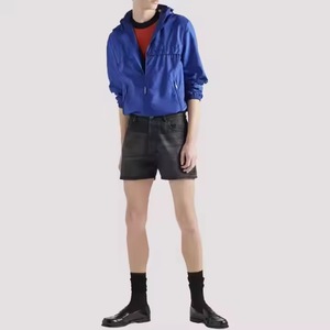 Chaqueta Cortavientos Impermeable con Capucha para Hombre, Color Azul Sólido, Lona de Poliéster, Cierre Frontal con Cremallera, Estilo Casual Deportivo Otoñal, con Bordado - Product Image 3