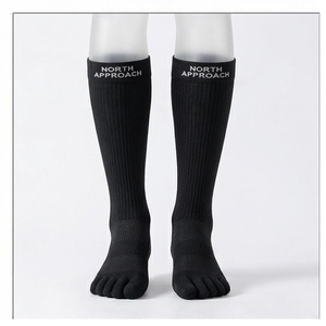 North Approach <b>Knee</b> <b>High</b> 5 Toe <b>Socks</b> Breathable Outdoor Hiking <b>Socks</b> for Adults Autumn Season Solid Black Knitted - Product Image 1