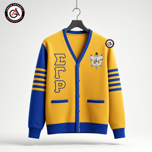 เสื้อคาร์ดิแกนอะคริลิควินเทจปักลาย Sigma Gamma Rho Sorority สำหรับผู้หญิง ป้องกันรอยยับ |   เสื้อคลุมคาร์ดิแกนฤดูหนาวสำหรับผู้หญิงที่ปรับแต่งได้ - Product Image 1