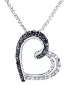 Collana con pendente a forma di cuore stilizzata in bianco e nero 18 "(1/6 ct. T. w.) in argento Sterling | Macacy's - Product Image 1